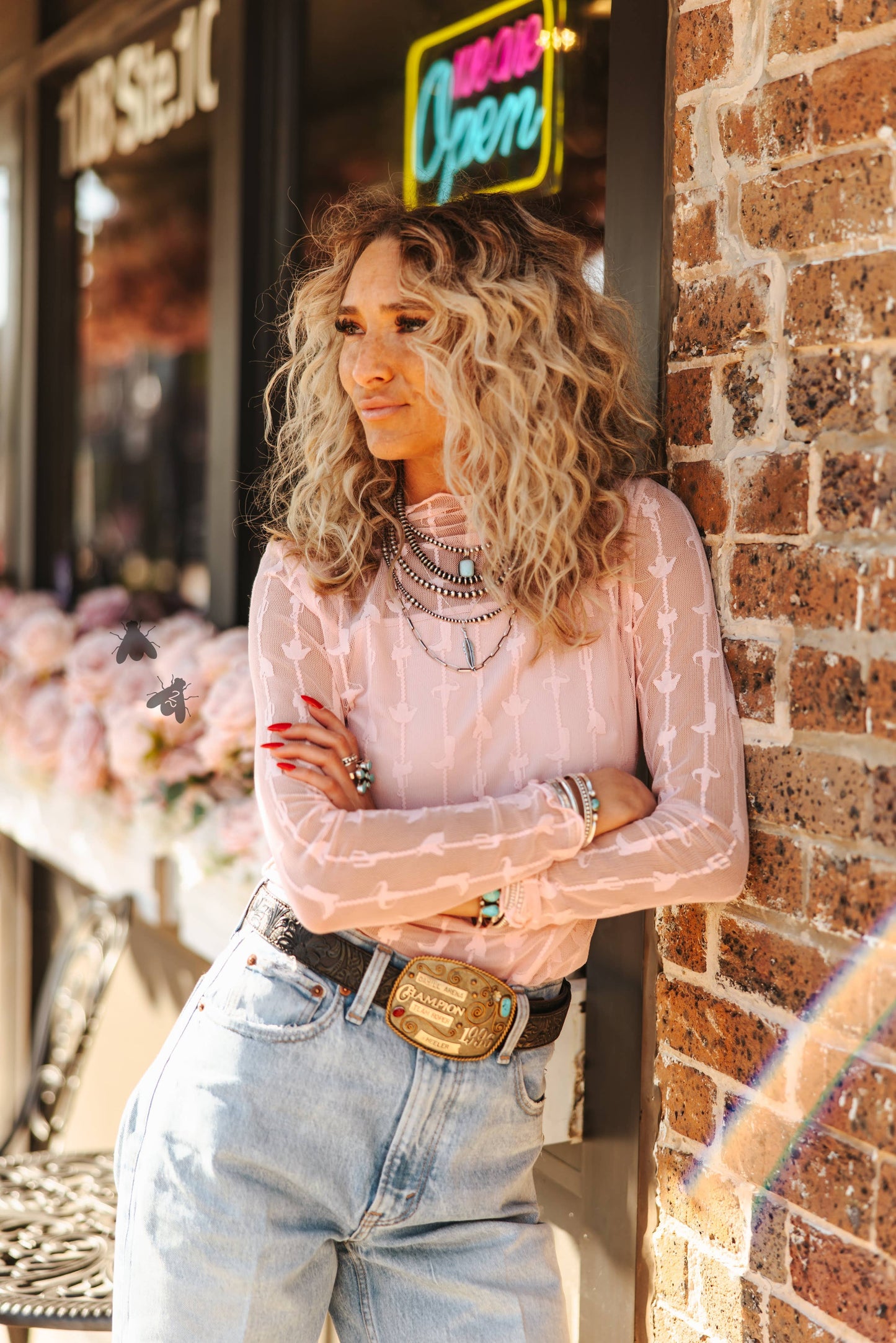 LARIAT Shirt LACE L/S *DUSTY ROSE mesh top
