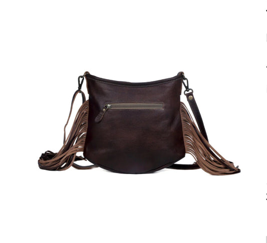 Purses Myra Bag Sculpted Brown Leather & Hairon Bag S-3343