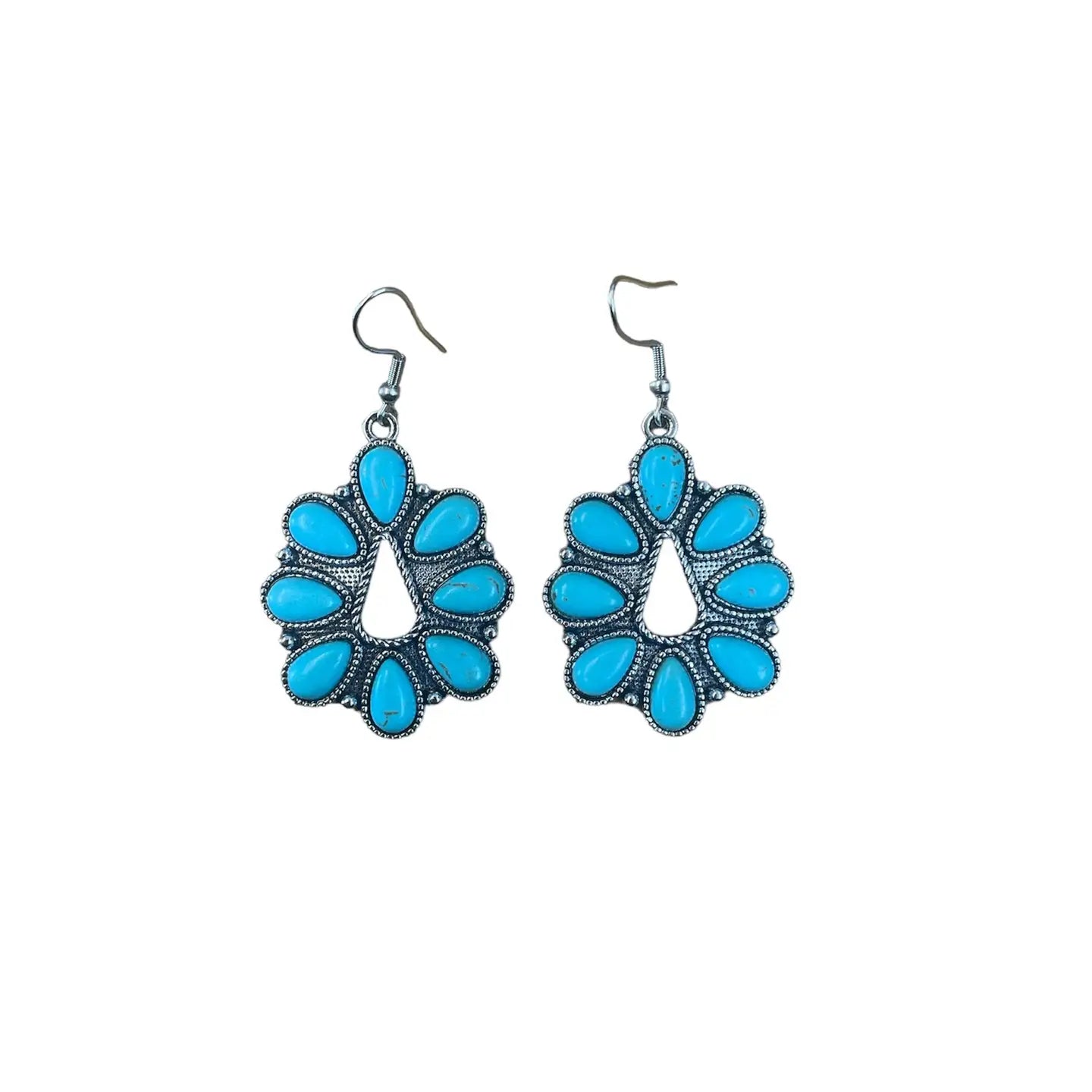 Earrings Turquoise Teardrop Cluster E02-006