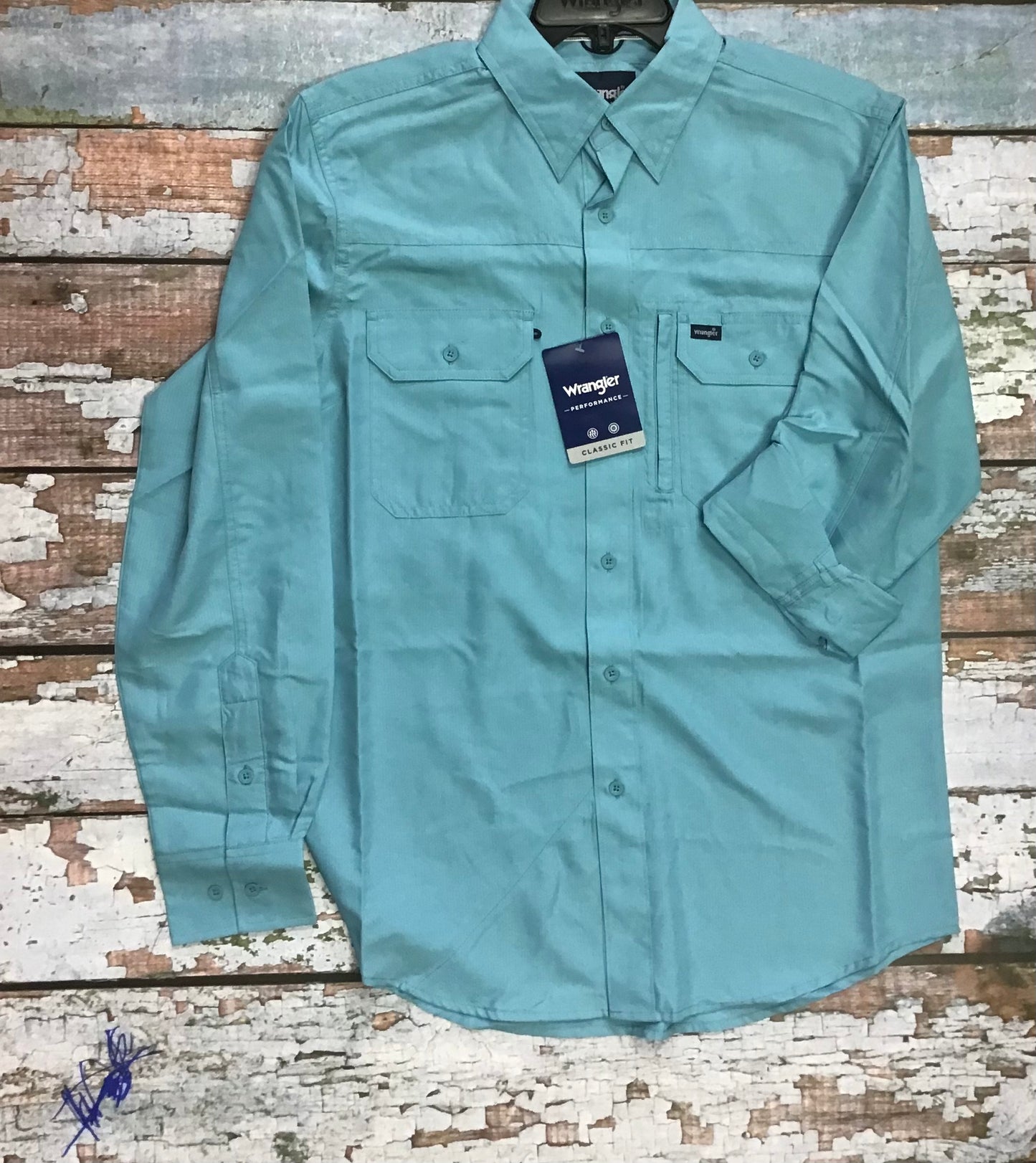 Shirt Men’s Wrangler Western Solid Blue Long Sleeve 112333317