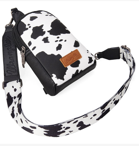 Purses Wrangler Cow Print Sling Bag WG133-210BR BK
