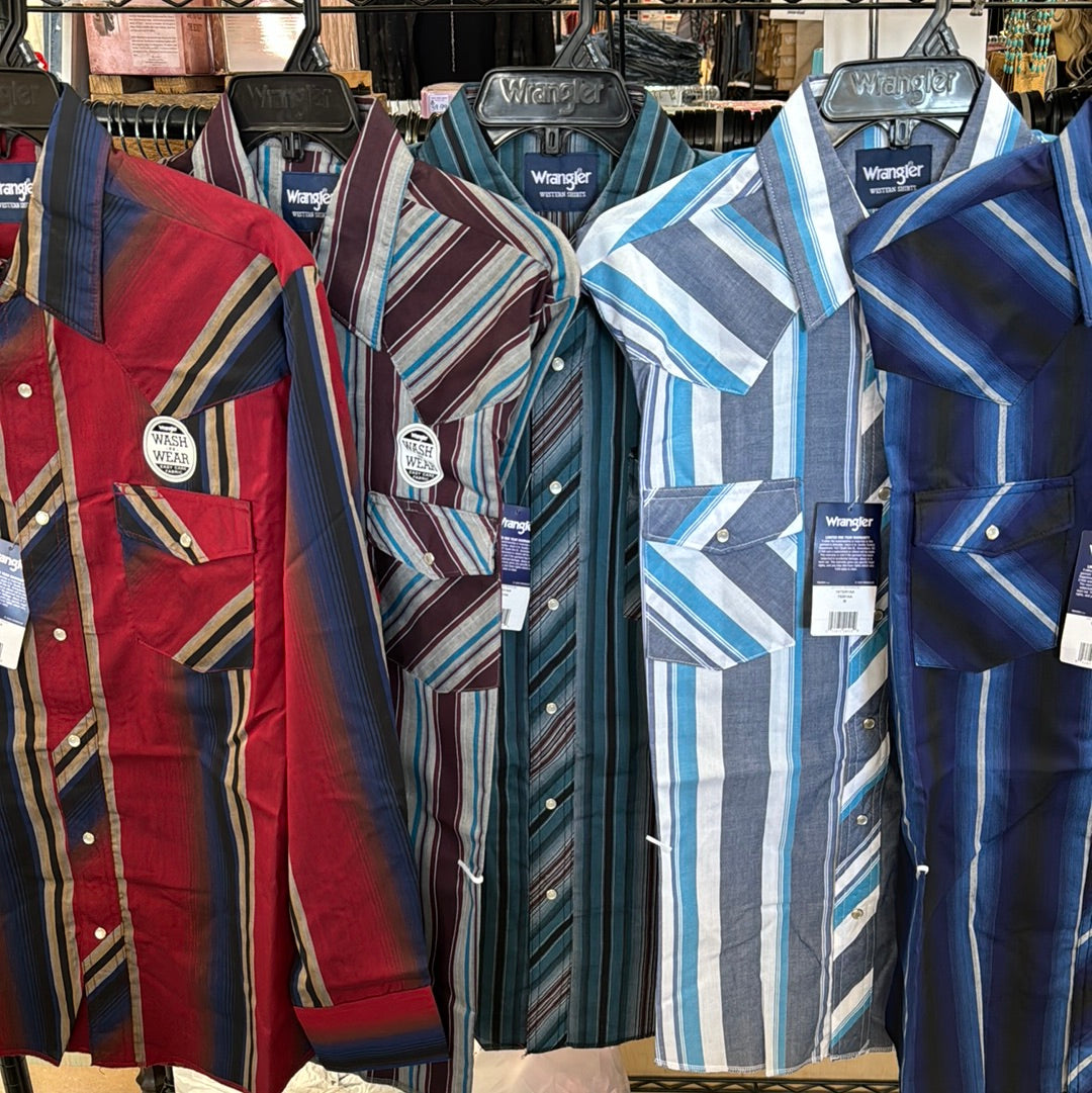 Shirts Men’s Wrangler Assorted Striped Long Sleeve Shirts 75951PP or 75201AA; 1075951PP or 1075201AA