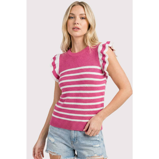 Outerwear Women’s STRIPED RUFFLE SLEEVE SWEATER 55961
