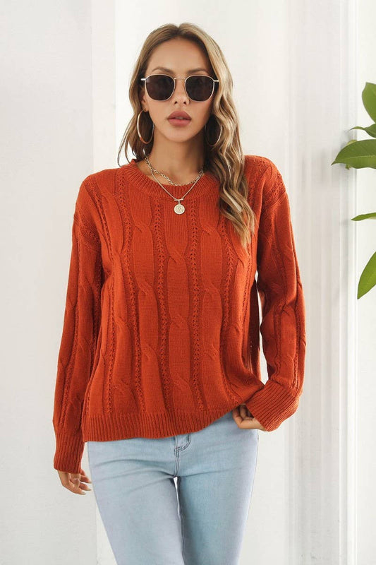 CWOSWL4083_CABLE KNITTED LONG SLEEVES CREWNECK SWEATER Outerwear Women’s