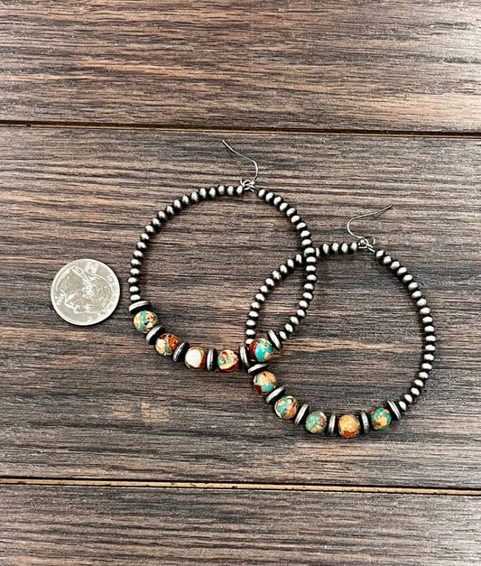 726232, Handmade 65mm Hoop, 8mm Gemstone Earrings