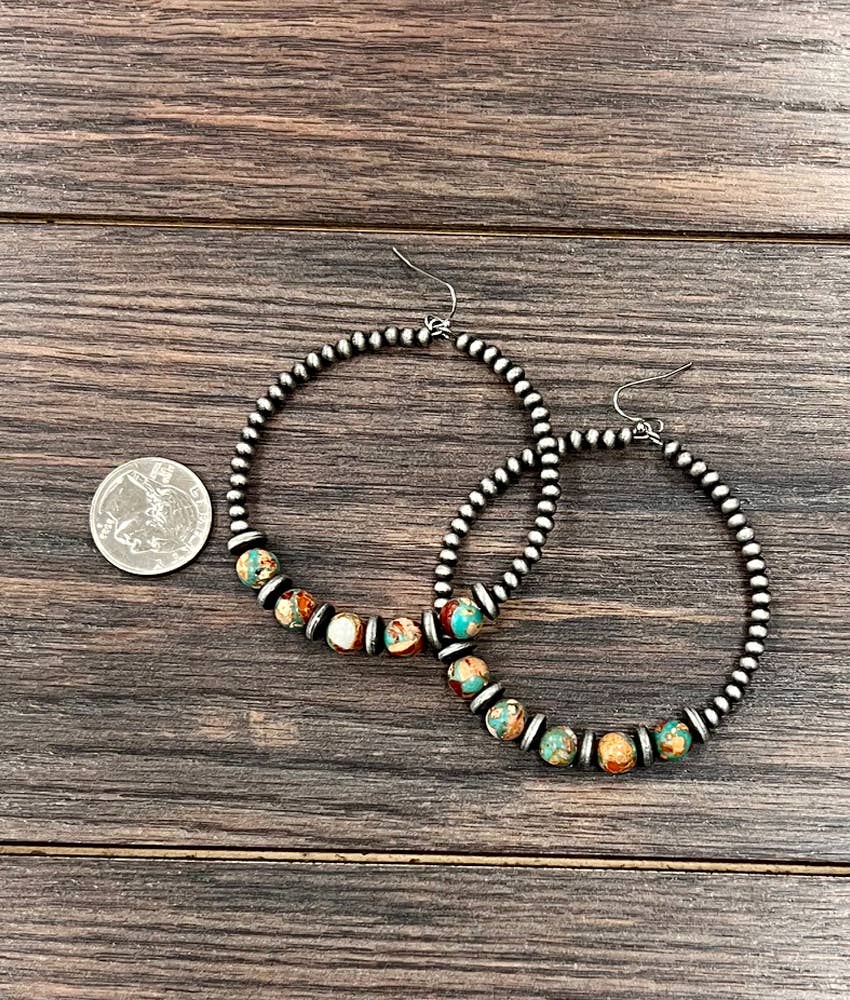 726232, Handmade 65mm Hoop, 8mm Gemstone Earrings