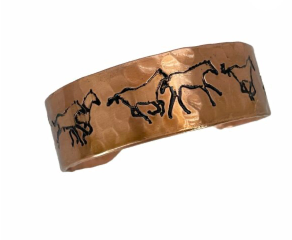 Etched Running Horses Copper Bracelet B418C