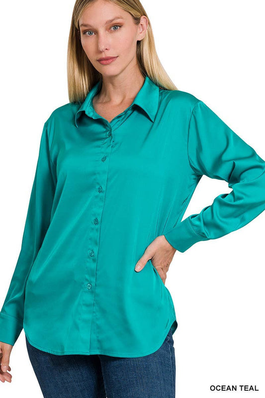 Satin Charmeuse Button Front Shirt Women’s 1170D4