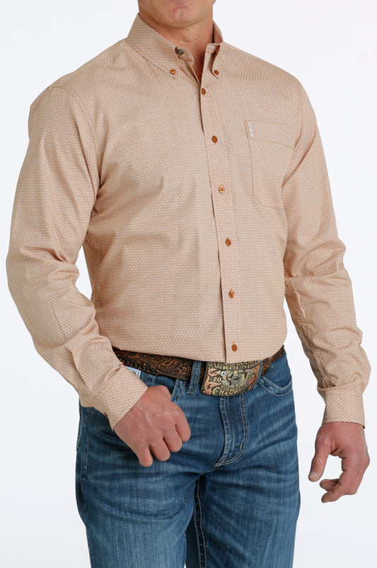 Shirts Men’s Cinch Modern Fit Tan Geo Print Long Sleeve Buton Up MTW1347091