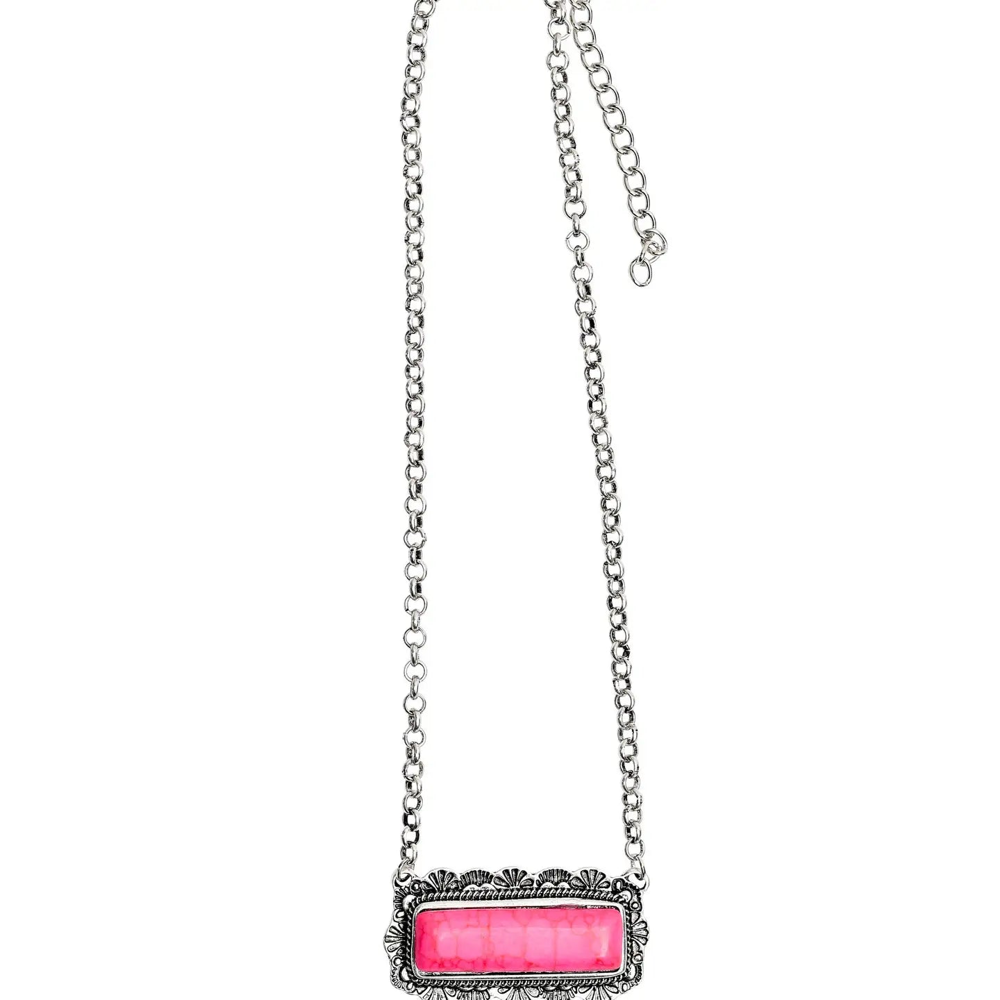 Necklace PInk Bar Stamped Border N1280PNK