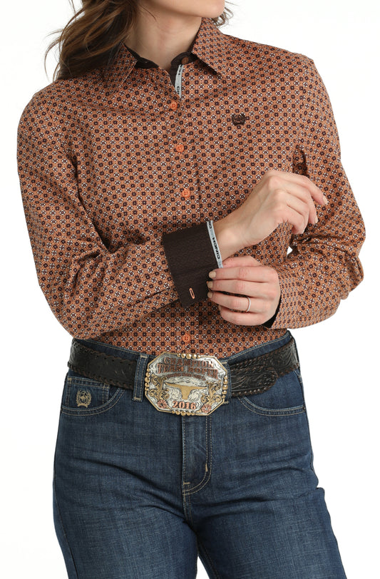 Shirts Women’s Cinch Long Sleeve Geo Print Coral MSW9165057