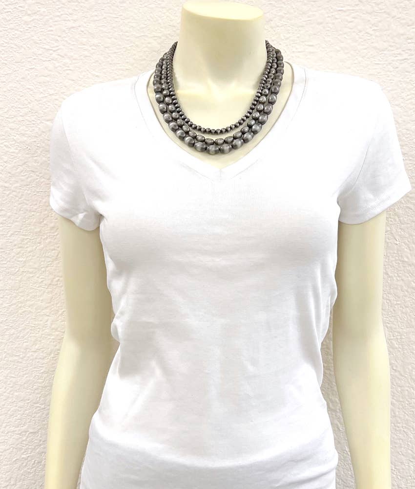 739055, Handmade17" 3-strand Oval/Round Navajo Bead Necklace