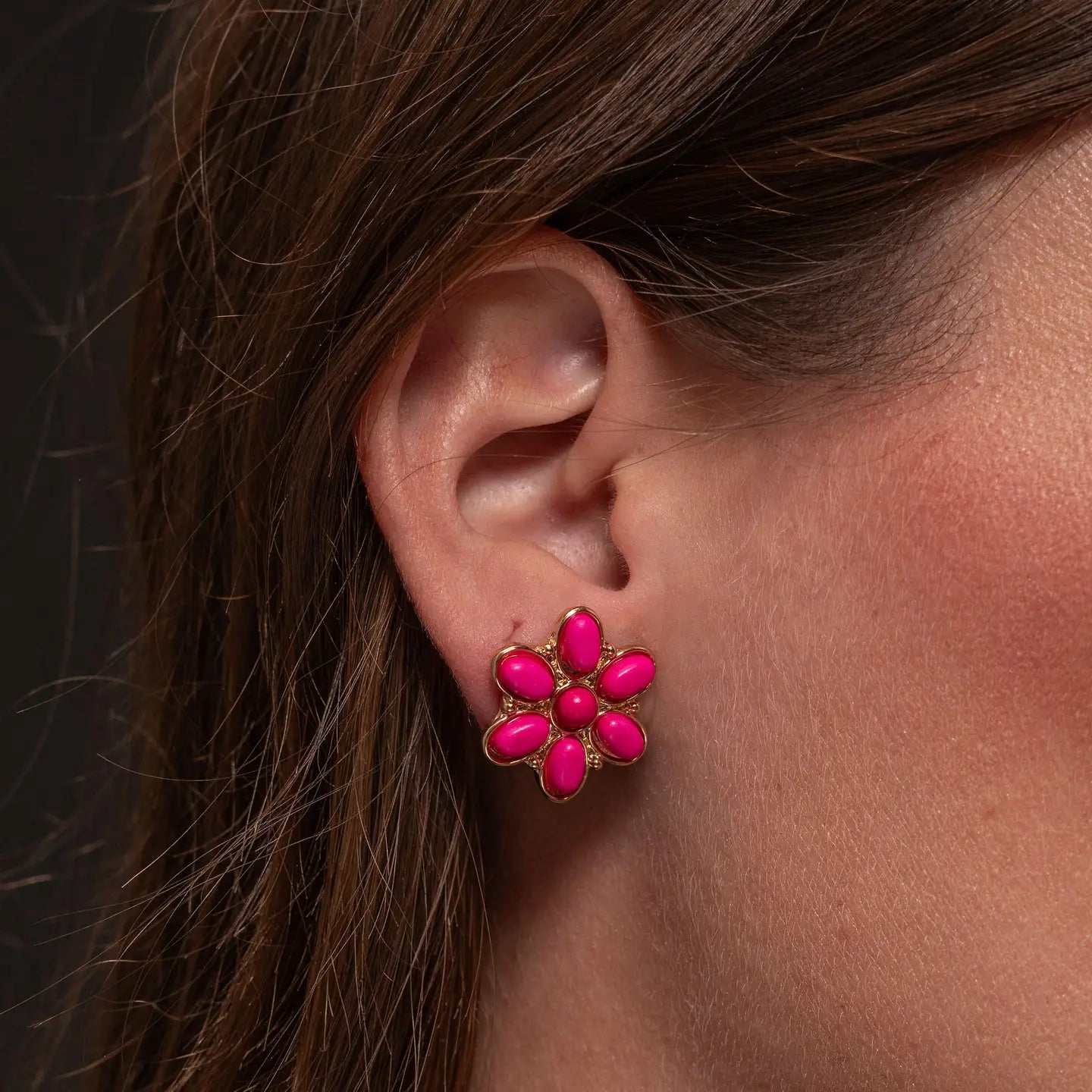 Earrings Pink Flower Stud E709GPNK