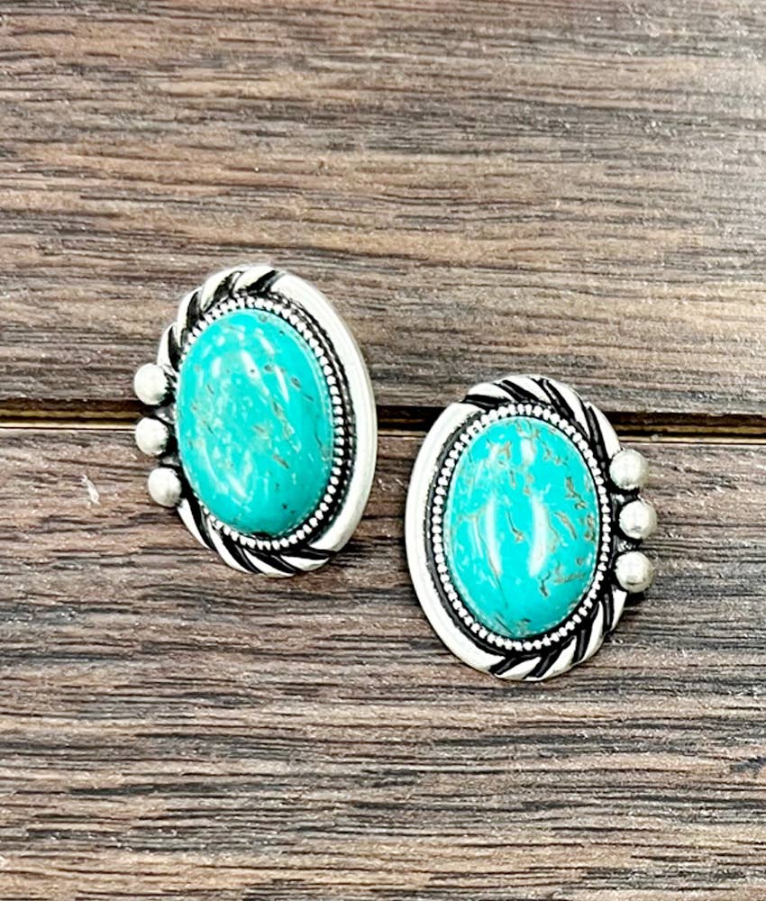 724199, 20mm Oval Turquoise Stud Earrings