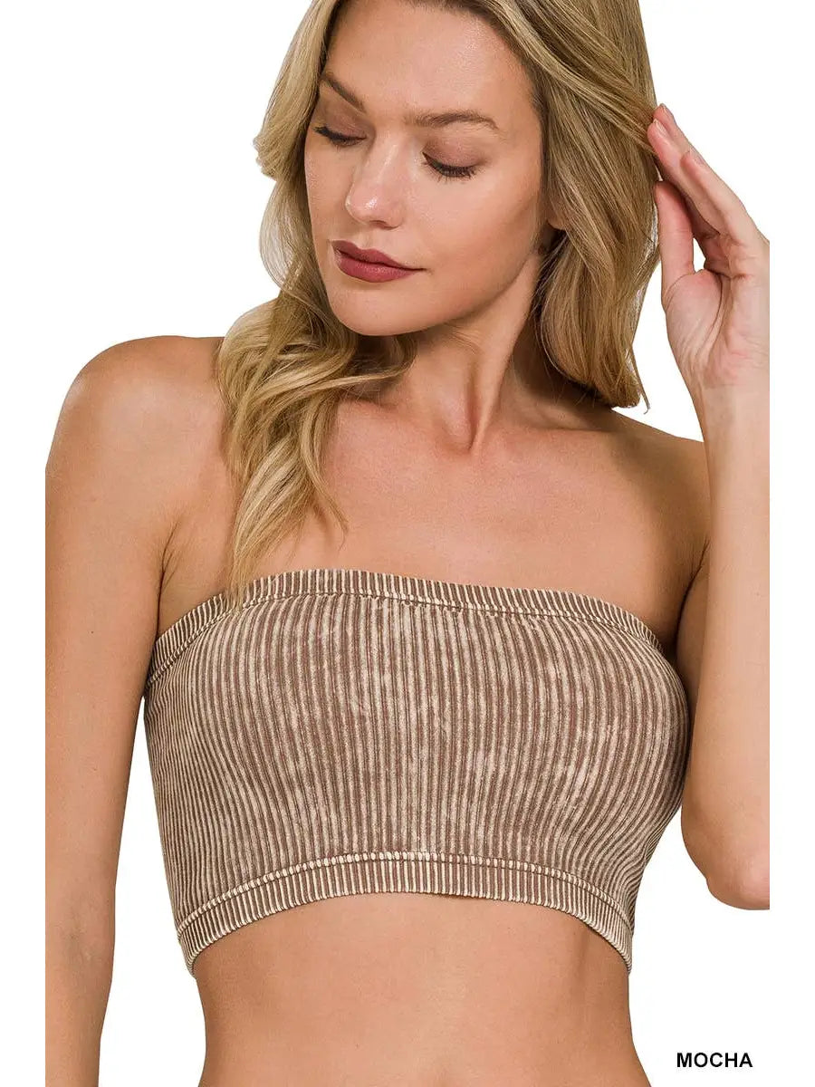 Tops Women’s Washed Ribbed Seamless Tube Top NTW-6197A