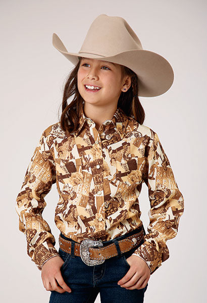 Shirts Girls Roper Collage Print Western 03-080-0590-0158