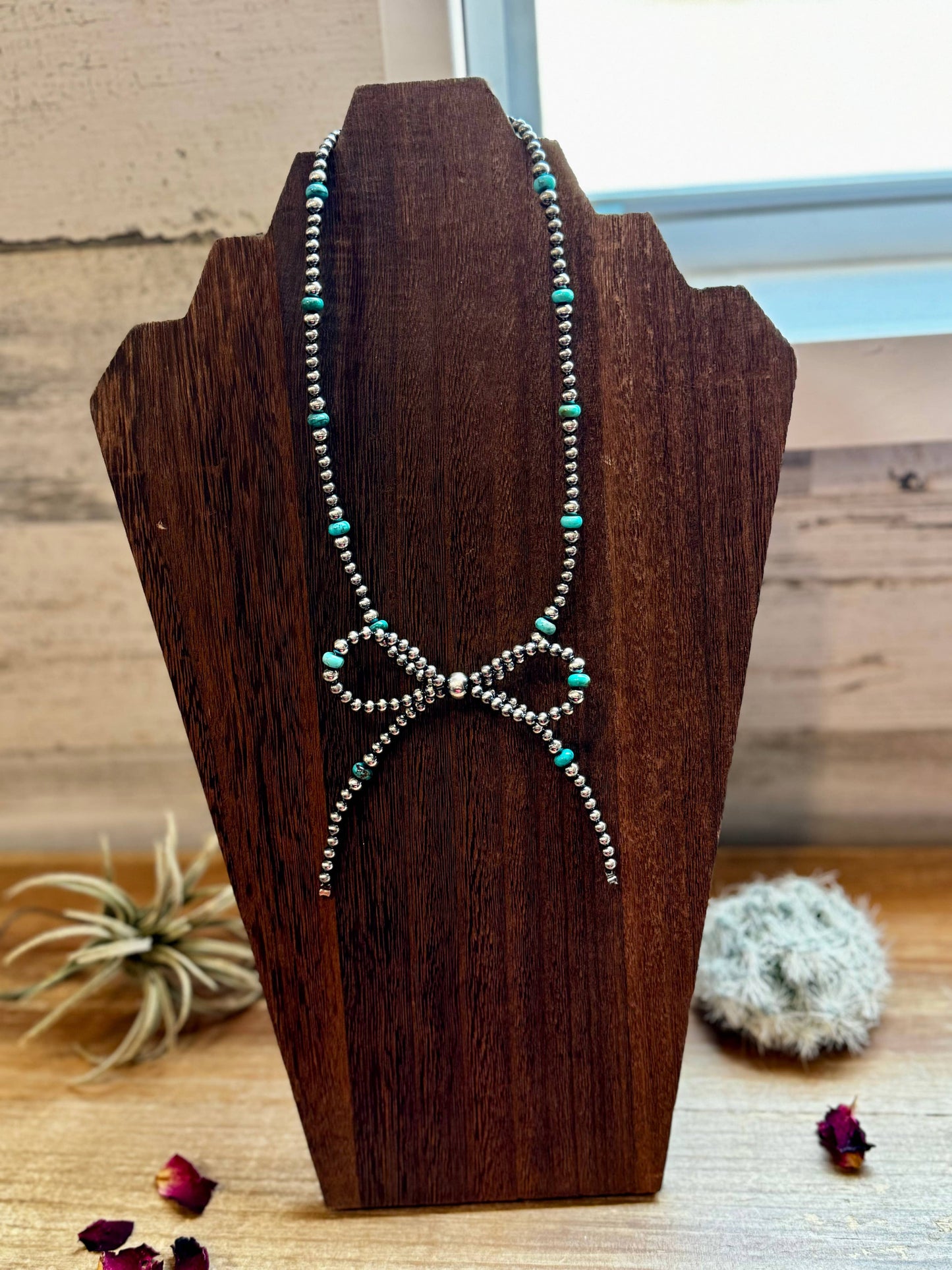 Turquoise Bow Necklace Pearls NEC-BOW-188-STE