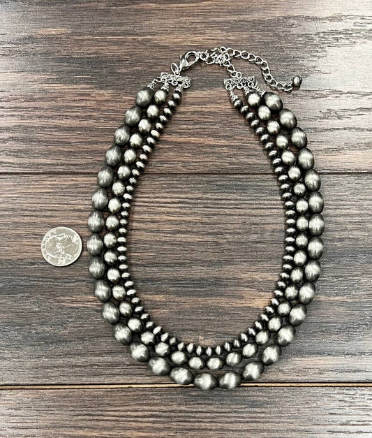 739055, Handmade17" 3-strand Oval/Round Navajo Bead Necklace