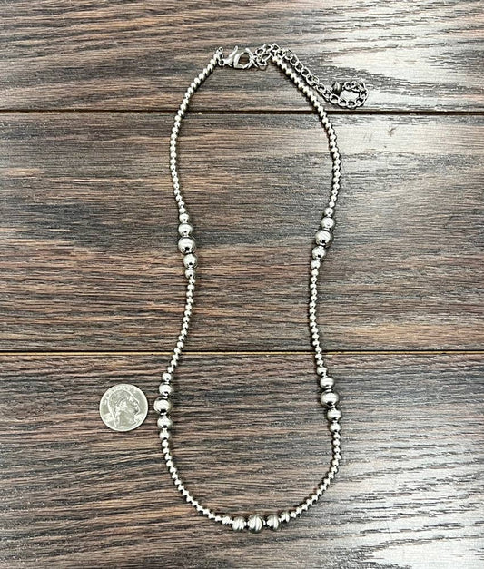 Handmade 22" Clustered Silver Navajo Bead Necklace 738056