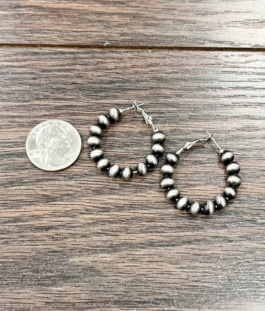 724502 Handmade 25mm Hoop, 6mm Navajo Bead Earrings