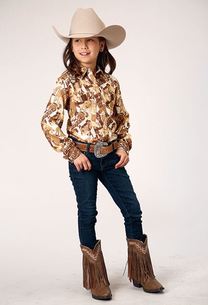 Shirts Girls Roper Collage Print Western 03-080-0590-0158