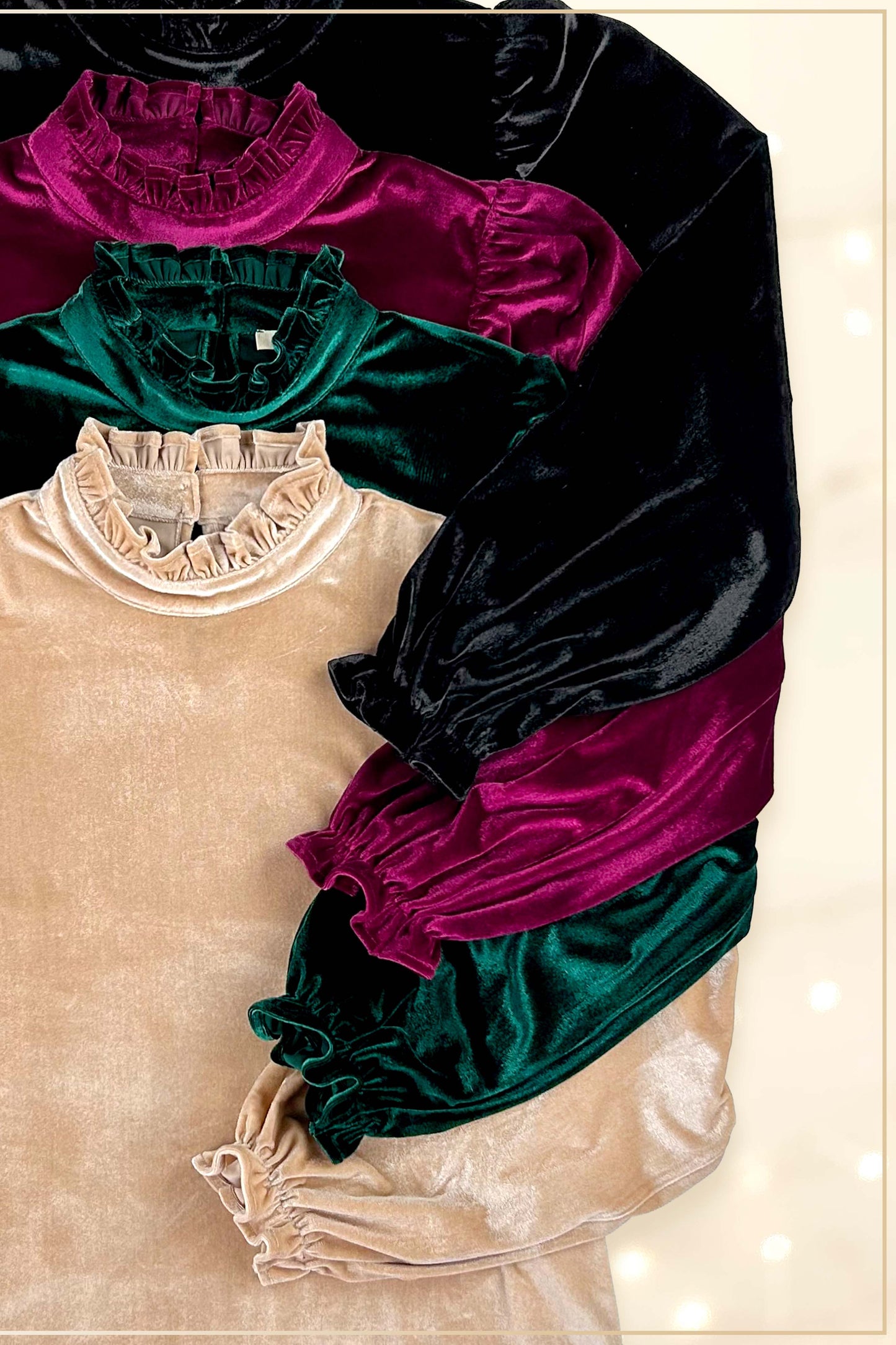 HCT7698-Soft Velvet Long Puff Sleeve Blouse Top shirt womens