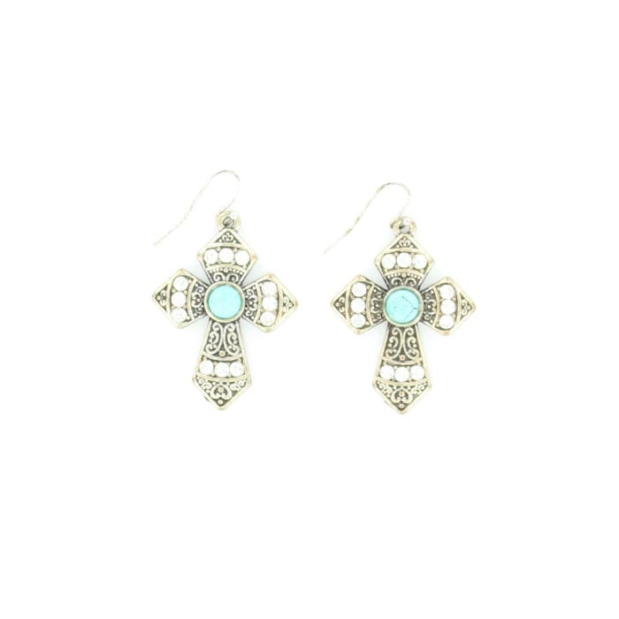 Jewelry Earrings Blazin Roxx Cross With Turquoise 29553