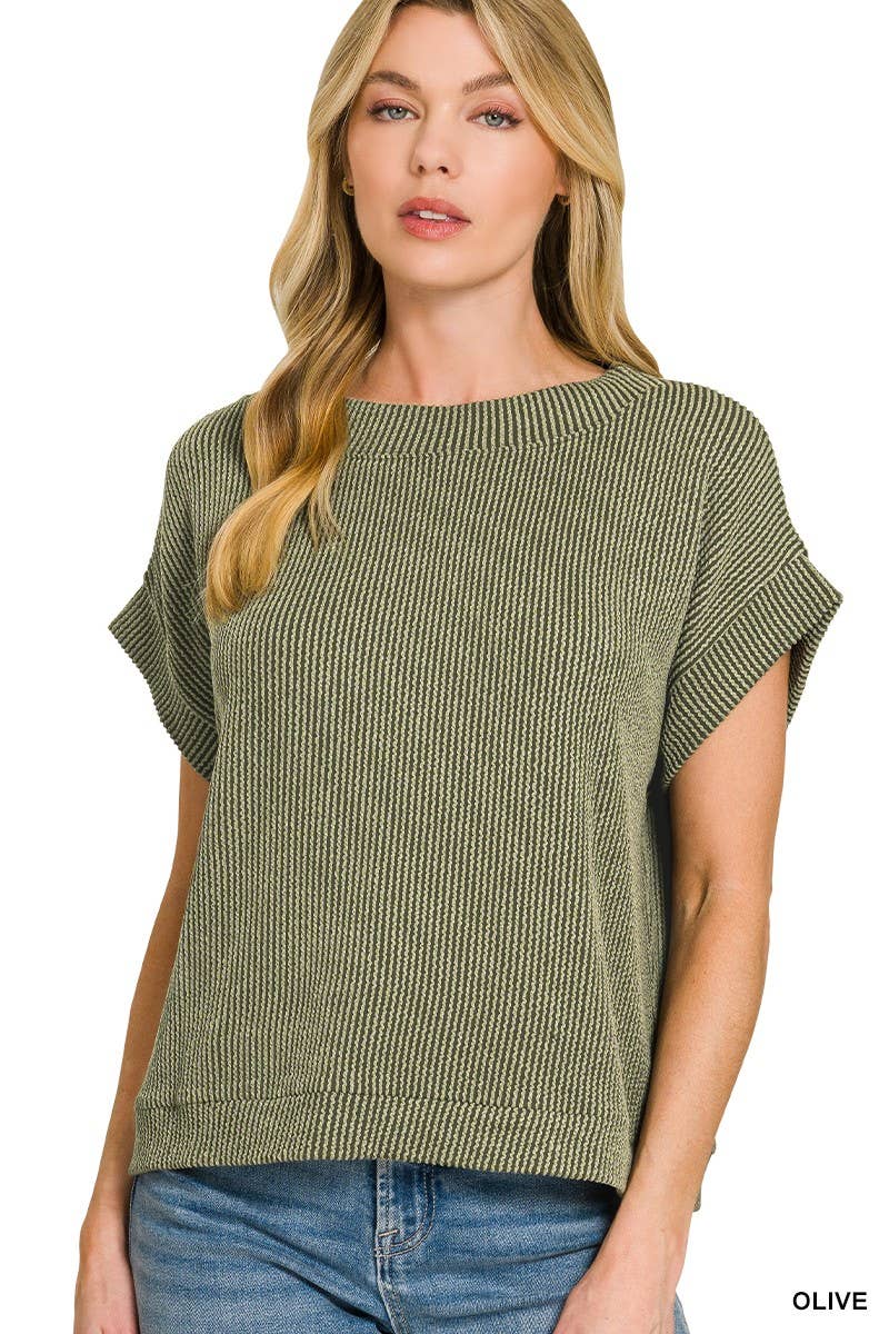 Raised Rib Cap Sleeve Top 8616Y