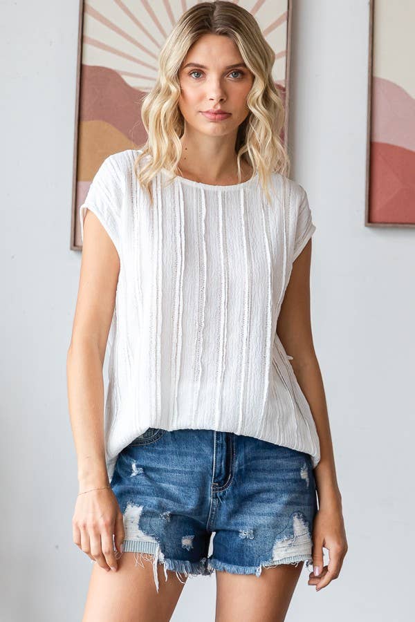 5948 Solid Textured Cap Sleeve Pullover Blouse 11D-T5948