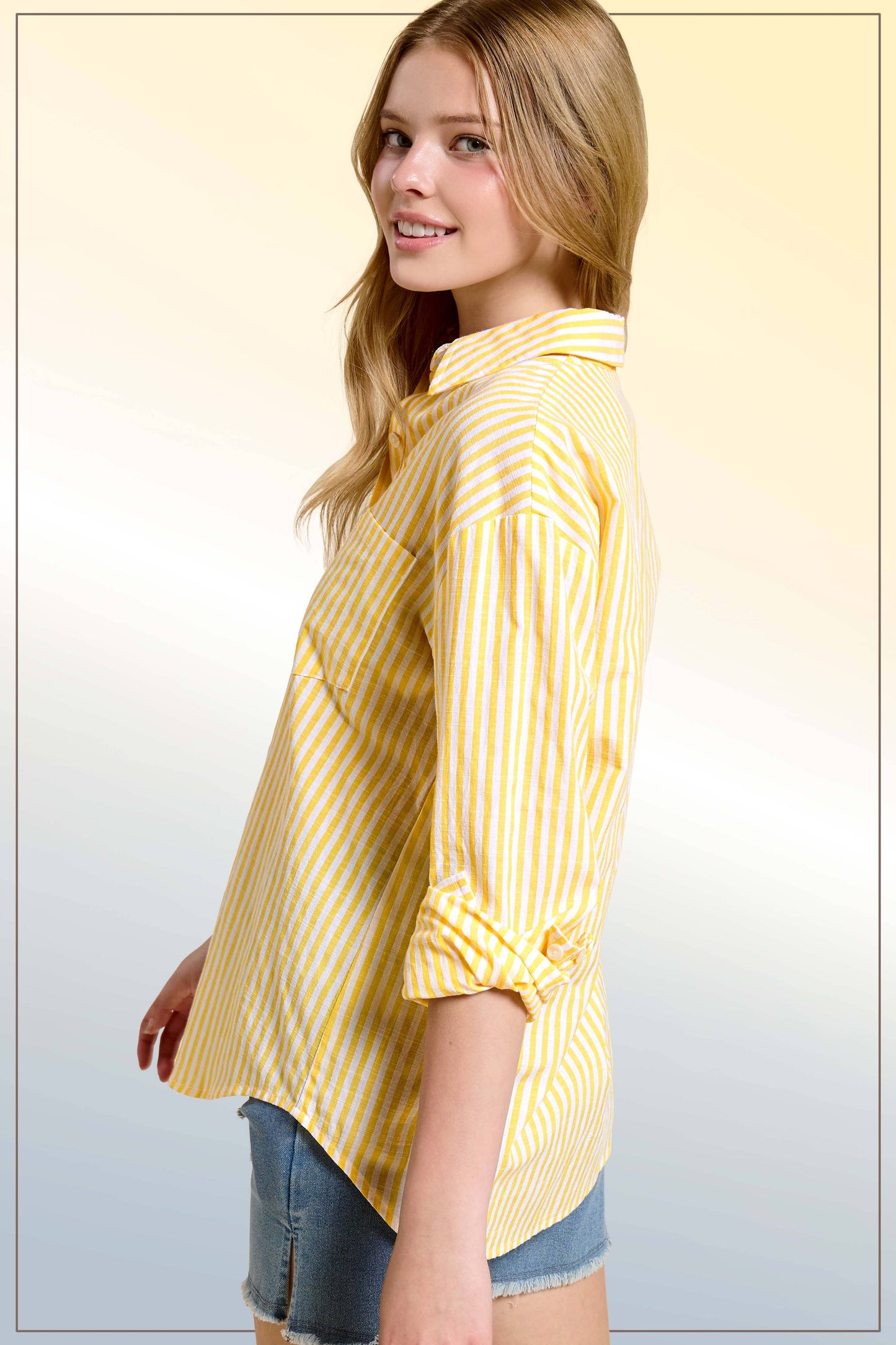 SRT7903-Stripe Button Shirt