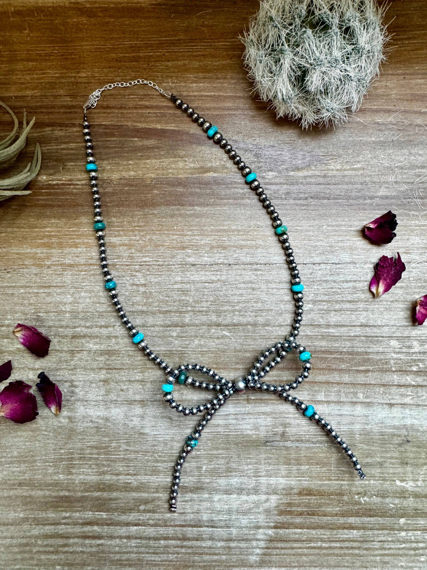 Turquoise Bow Necklace Pearls NEC-BOW-188-STE