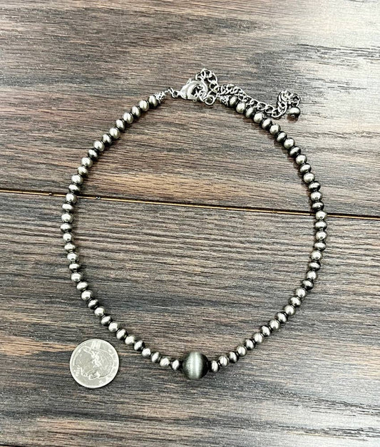 739194, Handmade 16" Silver & Navajo Bead Necklace