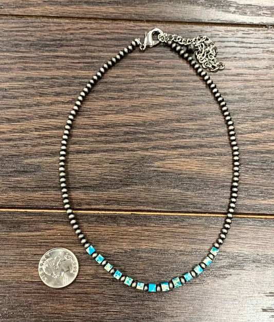 739007, Handmade 15" Navajo Square Gemstone Necklace