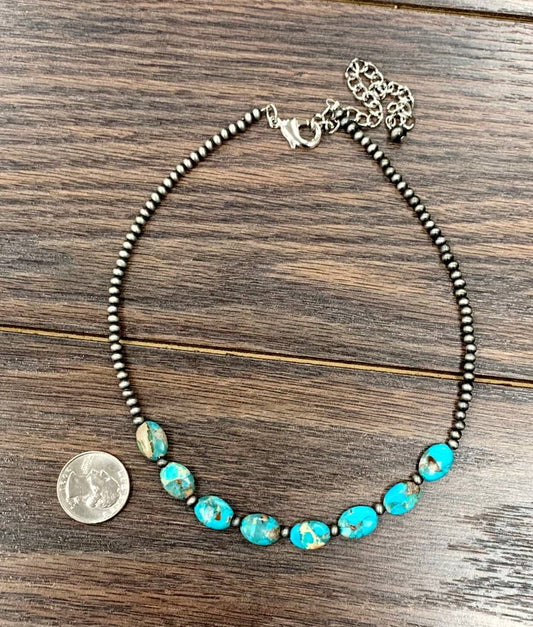 734681, Handmade 15" Navajo 12mm Oval Gemstone Necklace