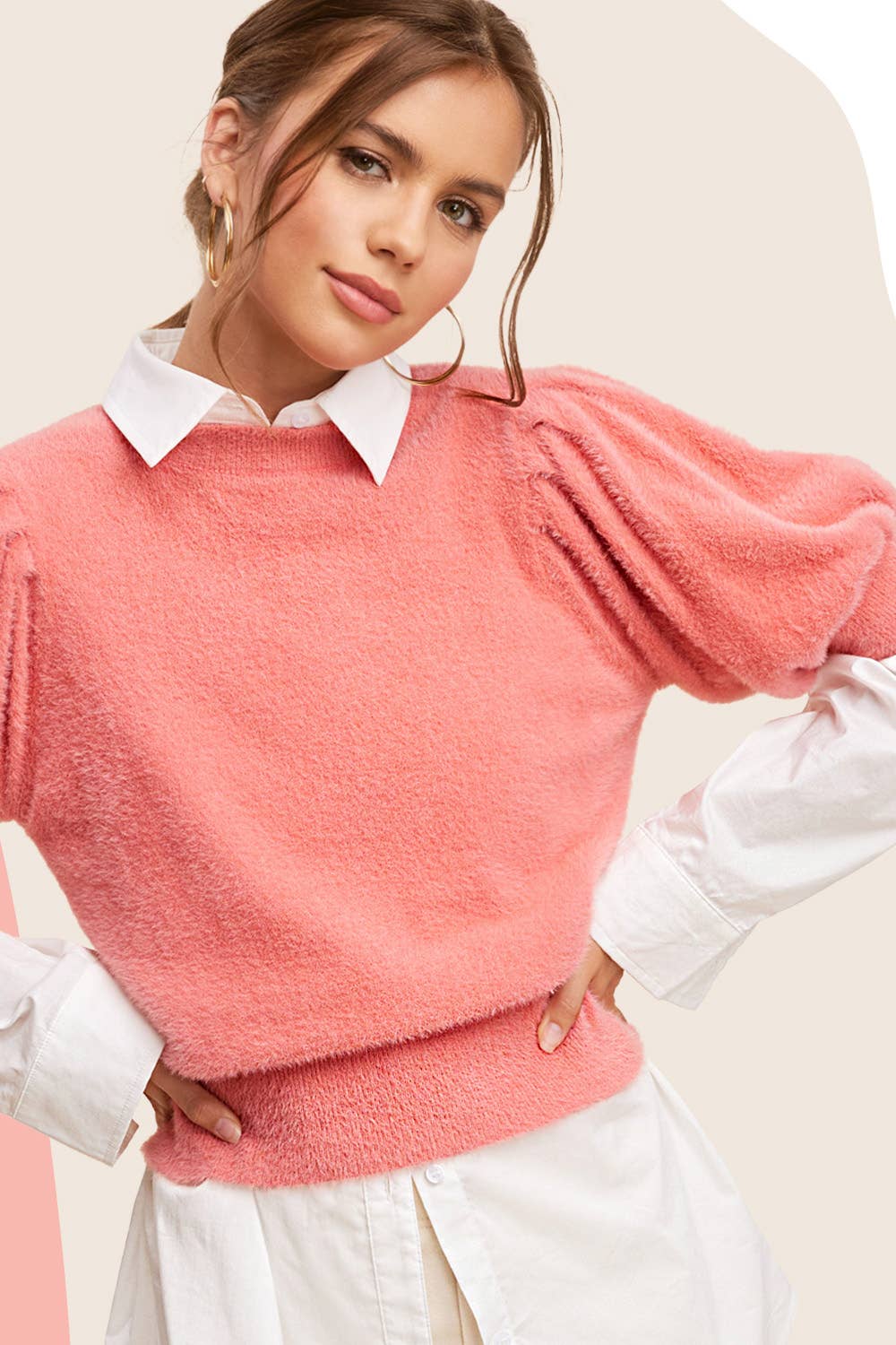 Soft Mohair Puff Short Sleeve Knit Top JCS3554