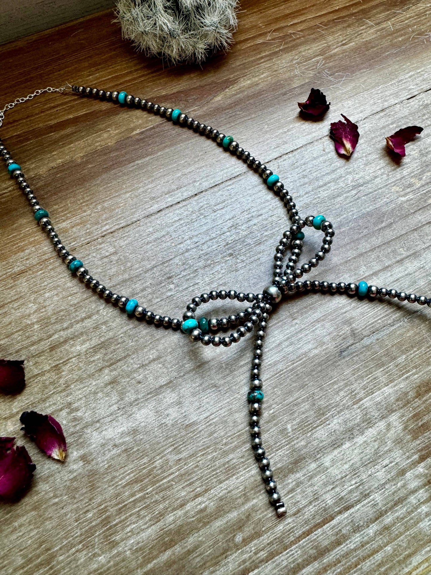 Turquoise Bow Necklace Pearls NEC-BOW-188-STE