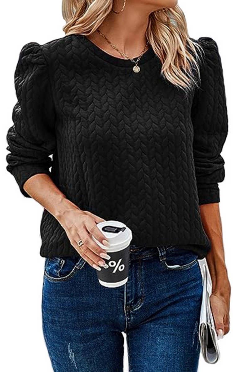 CWOSWL07861 PUFFER CABLE KNIT SWEATSHIRT outerwear women’s