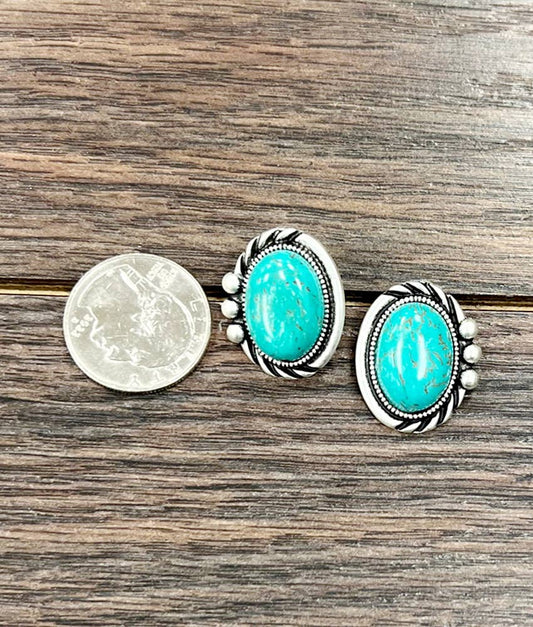 724199, 20mm Oval Turquoise Stud Earrings