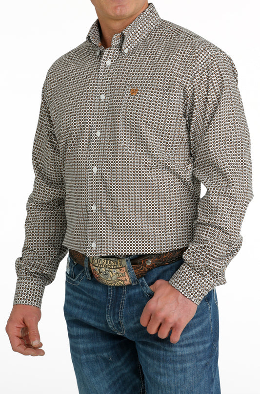 Shirts Men’s Cinch Tan and Black Geo Print Long Sleeve Button Up MTW1105665
