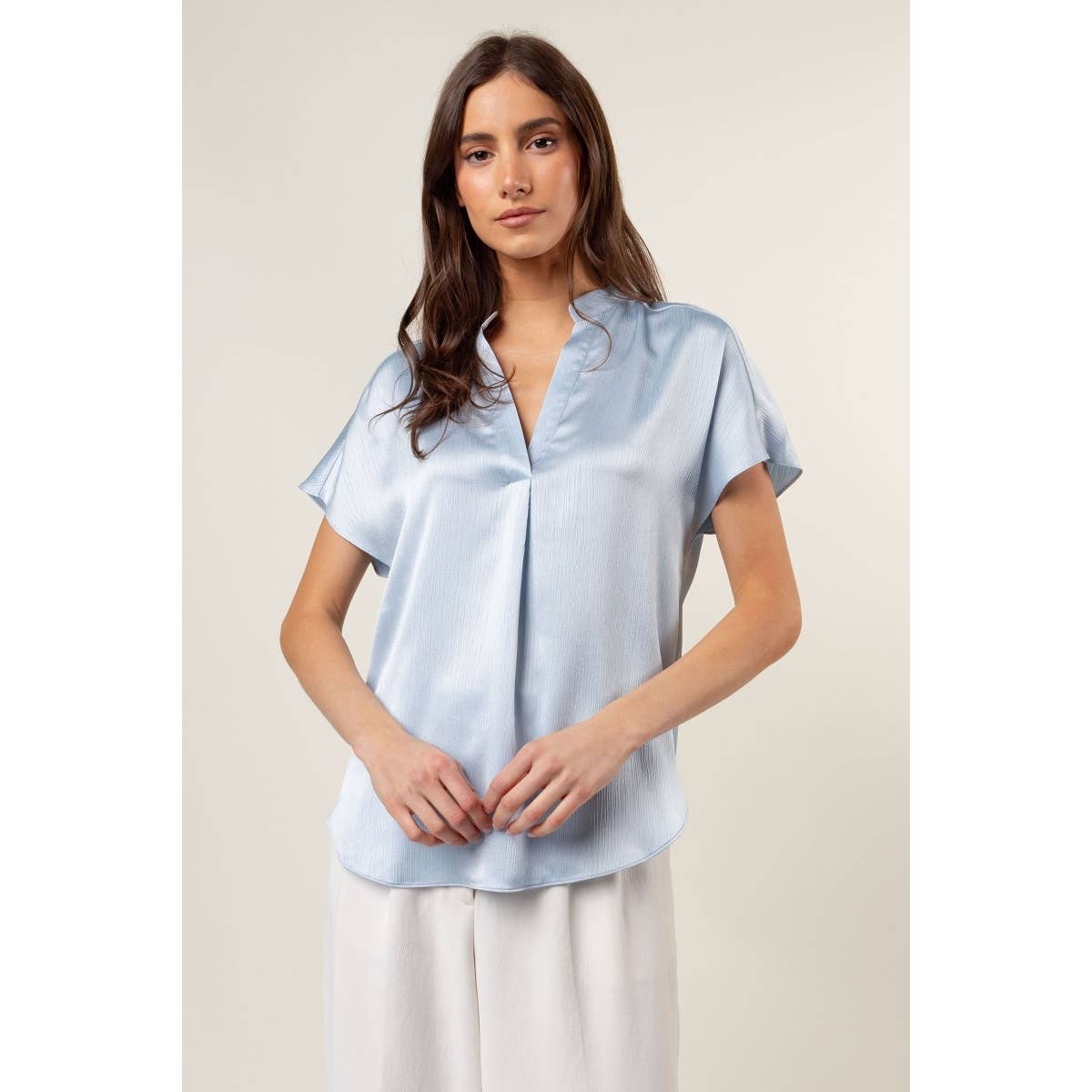 Drop Shoulder Blouse In Crinkle Satin