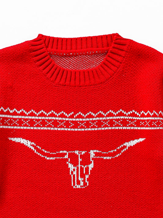 Girls Red Cows Western Sweater