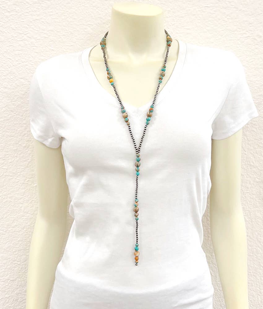 739552, Handmade 31" Navajo Gemstone Tassel Necklace