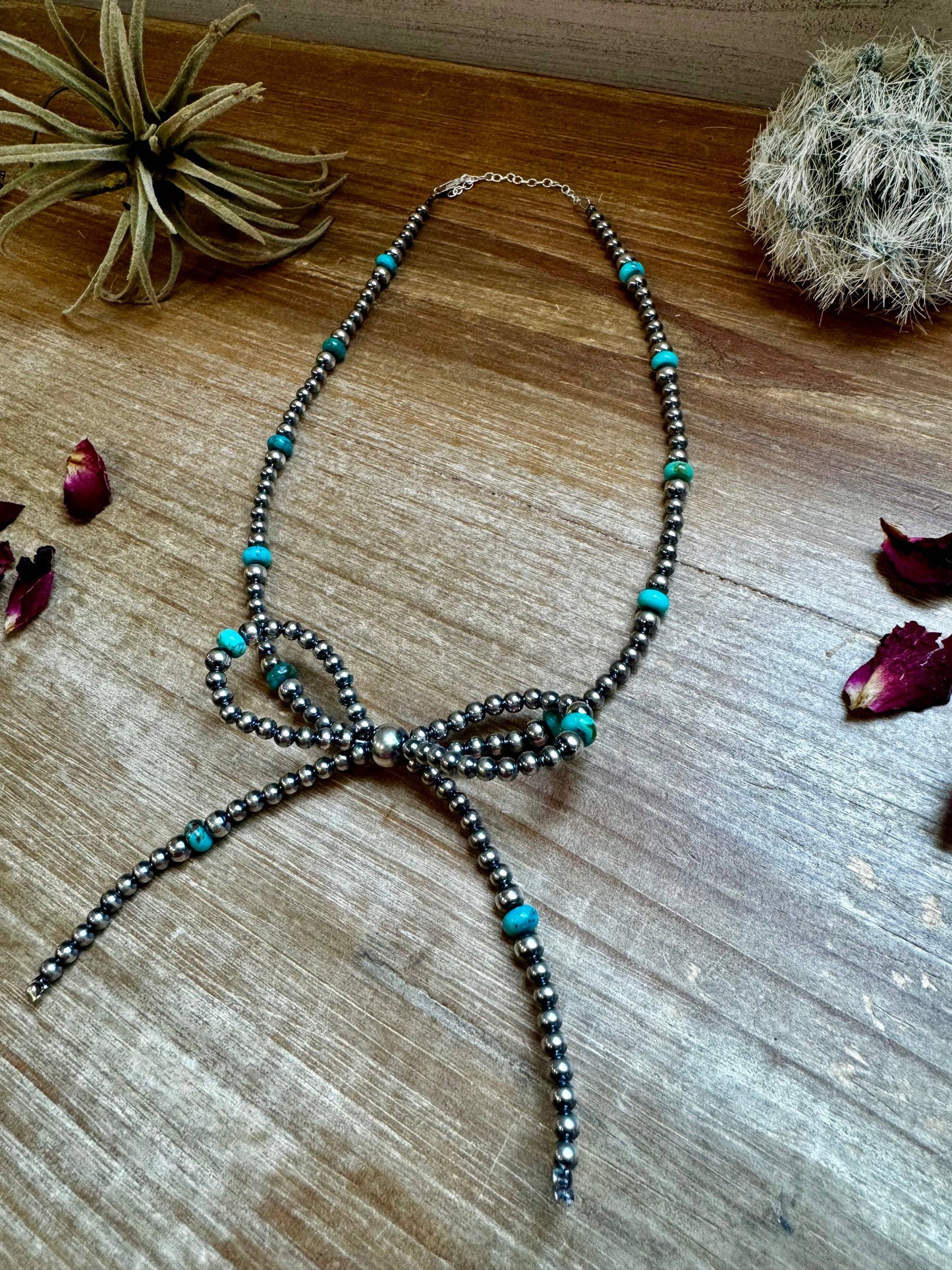 Turquoise Bow Necklace Pearls NEC-BOW-188-STE