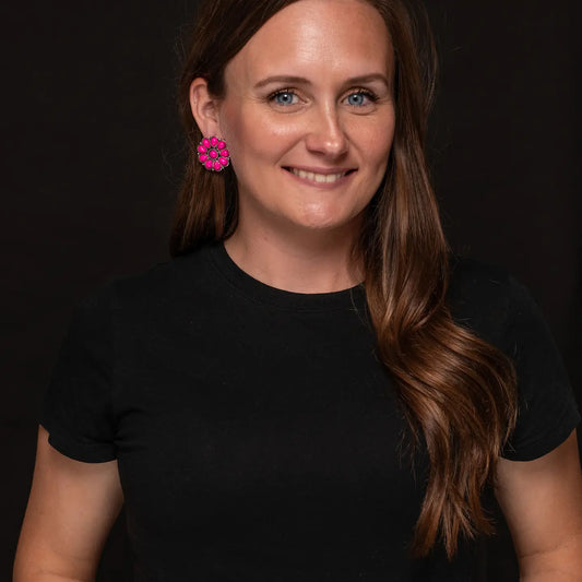 Earrings Silver And Pink Flower Stud E547PNK