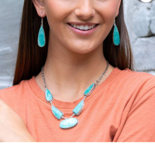 Semiprecious Stone Bib Necklace – Amazonite Jewelry