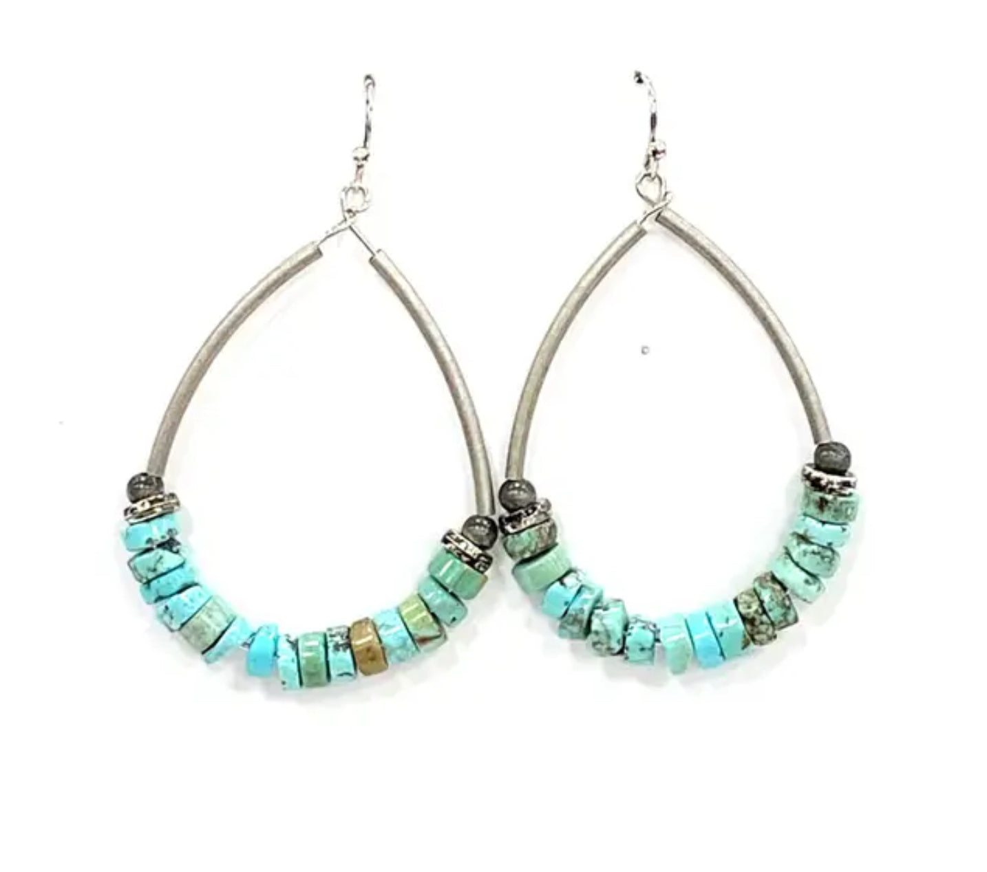 Earrings teardrop loops with turquoise, white and green stone beads ERZ210925-37, ERZ210925-39, ERZ210925-40,