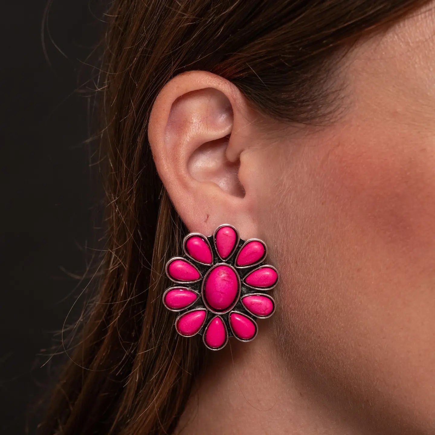 Earrings Pink Flower Cluster Post E800PNK