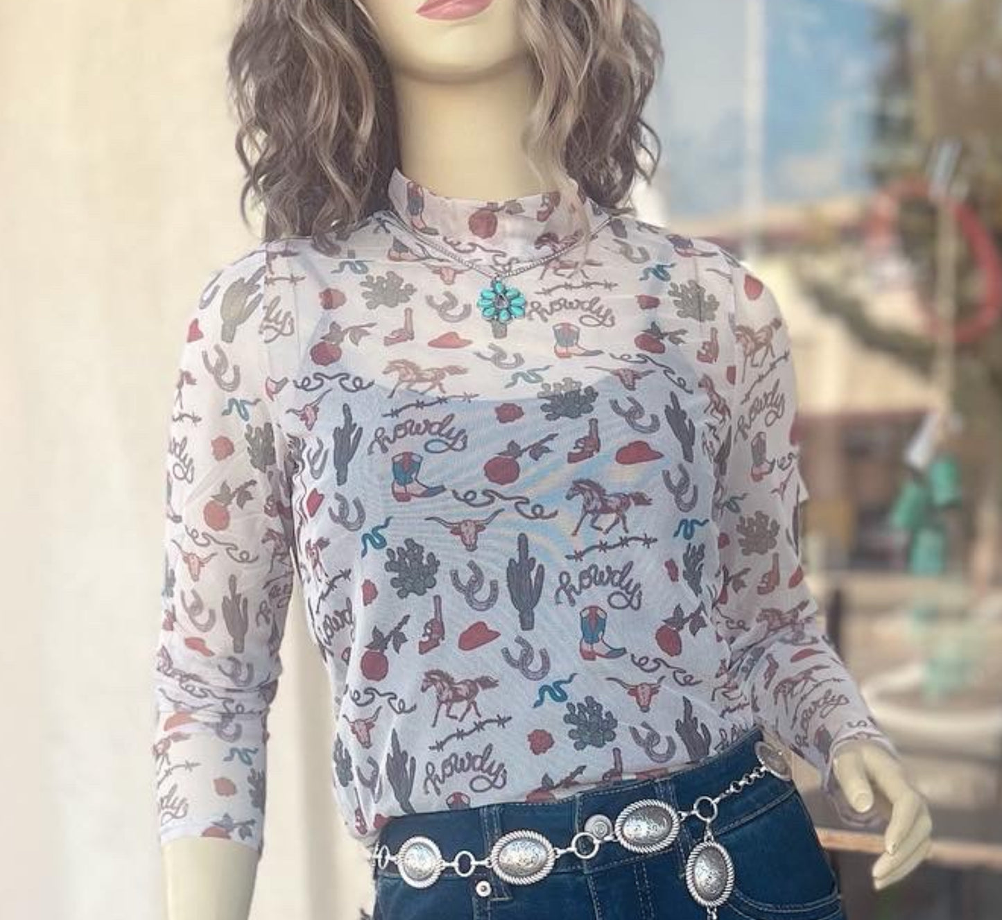 Tops Women’s Rock&Roll Western Print Mesh BW22T04557