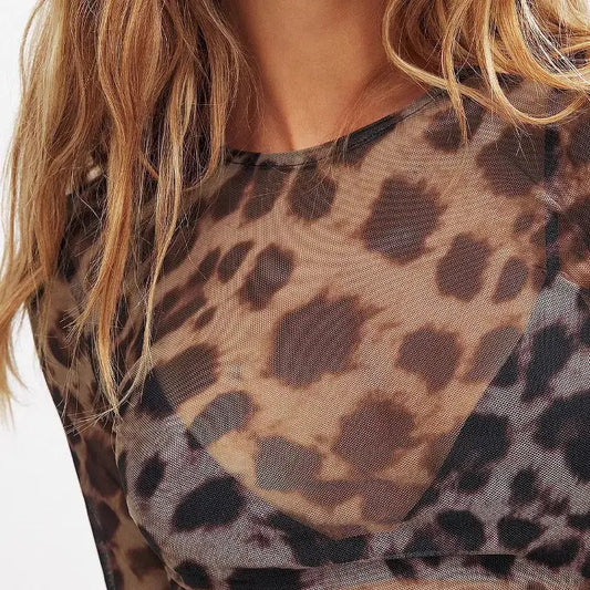 Shirts Women’s Sheer Mesh Leopard RCJY03601