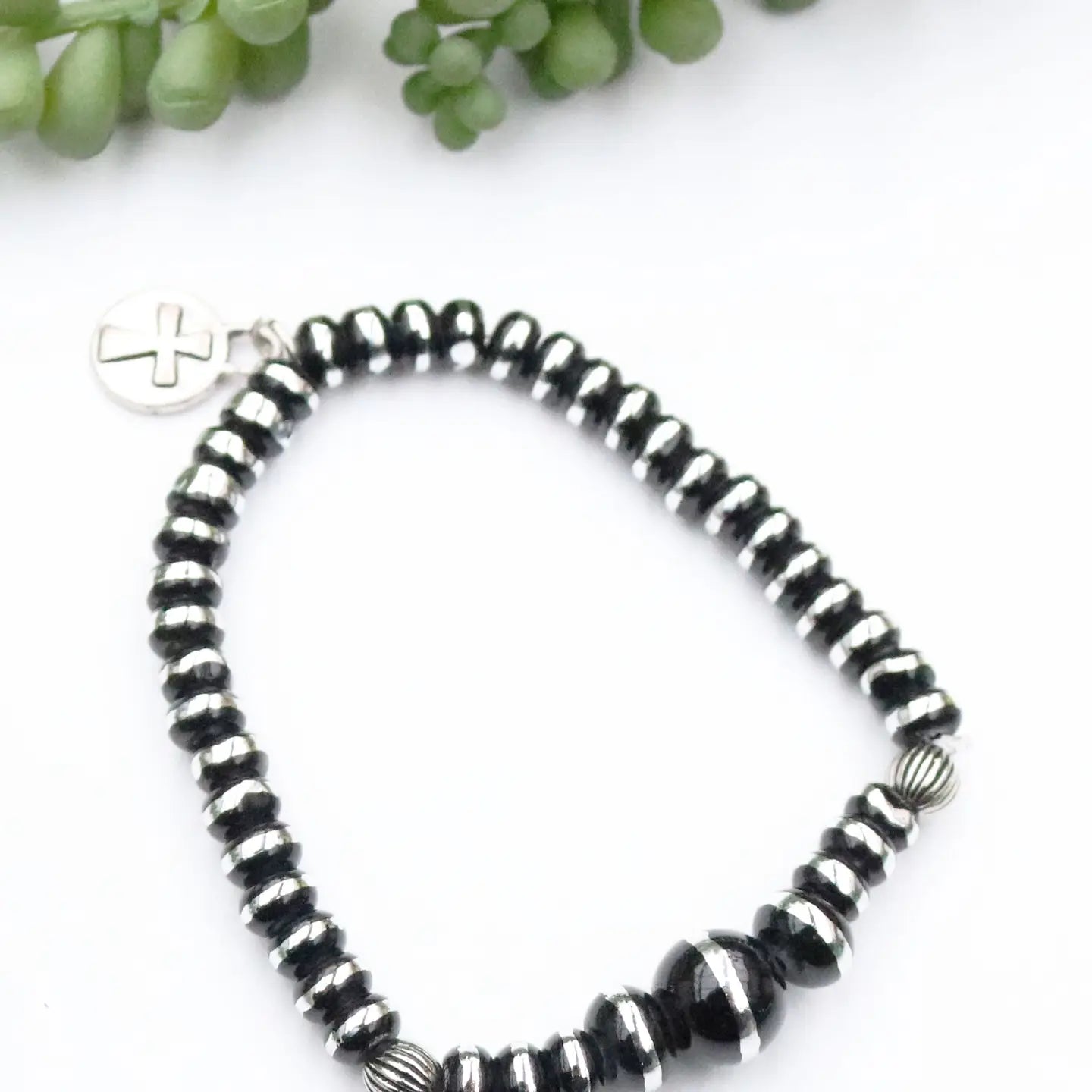 Jewelry Bracelet Pho Silver And Black Rondell Bead BR545